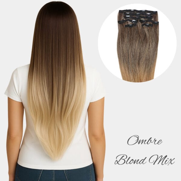 Clip In 7 Banen, Ombre Blond Mix