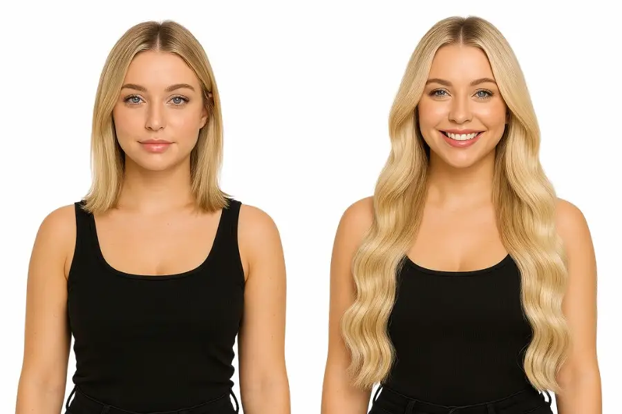 clip in extensions before en after
